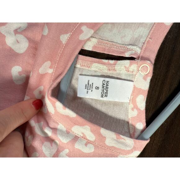 Harper Canyon Pink Leopard Hearts Romper- size 8 - Picture 2 of 3